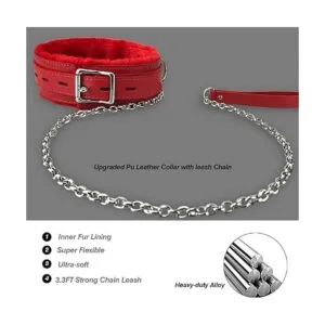 Collar de cuero para perro con correa forro de piel_2