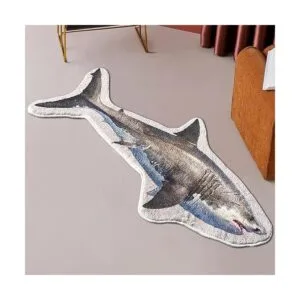 Interesante alfombra de felpa con forma de tiburón_2