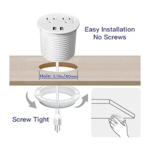 Desk Power Grommet with USB Ports Desktop Outlet Recessed_2
