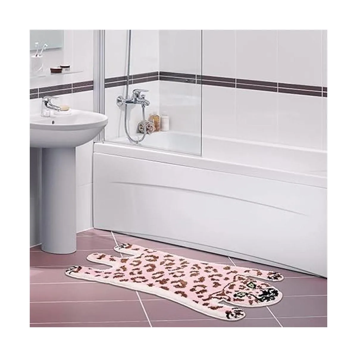 Panstar Lindo tapete de baño de leopardo rosa para baño_3