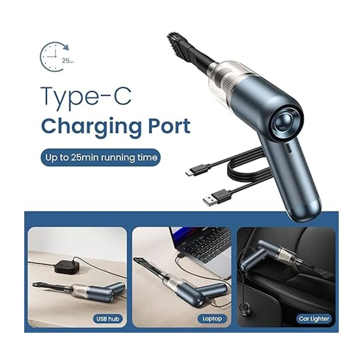 Aspiradora de mano para automóvil con succión de 6000 Pa_5