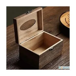 Caja de pañuelos de madera cuadrada con tapa con bisagras_7