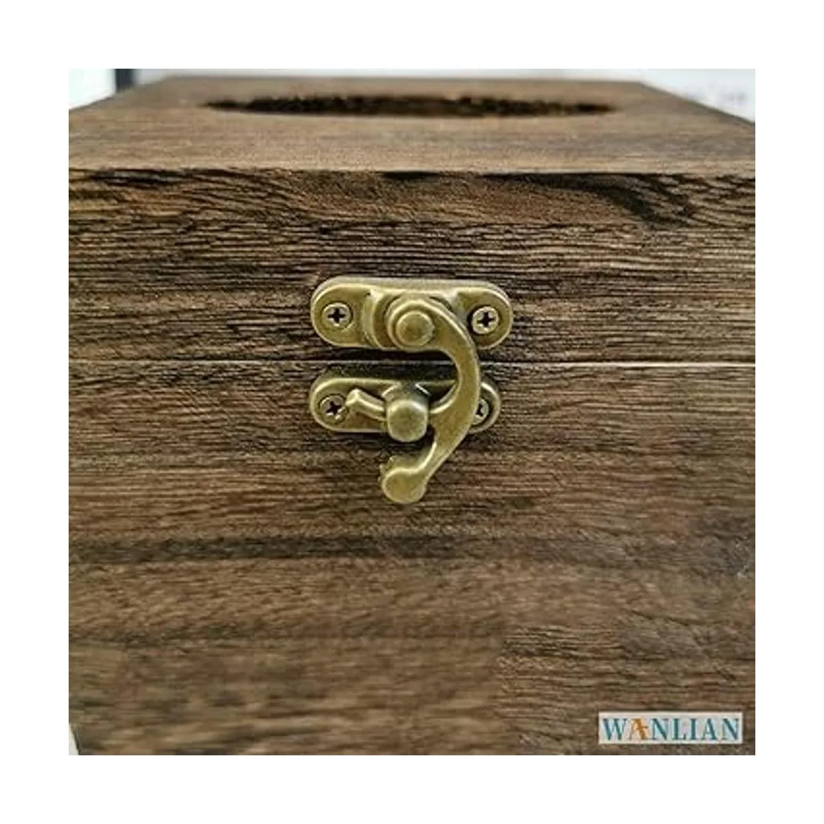 Caja de pañuelos de madera cuadrada con tapa con bisagras_4