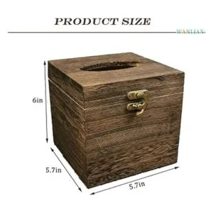Caja de pañuelos de madera cuadrada con tapa con bisagras_2