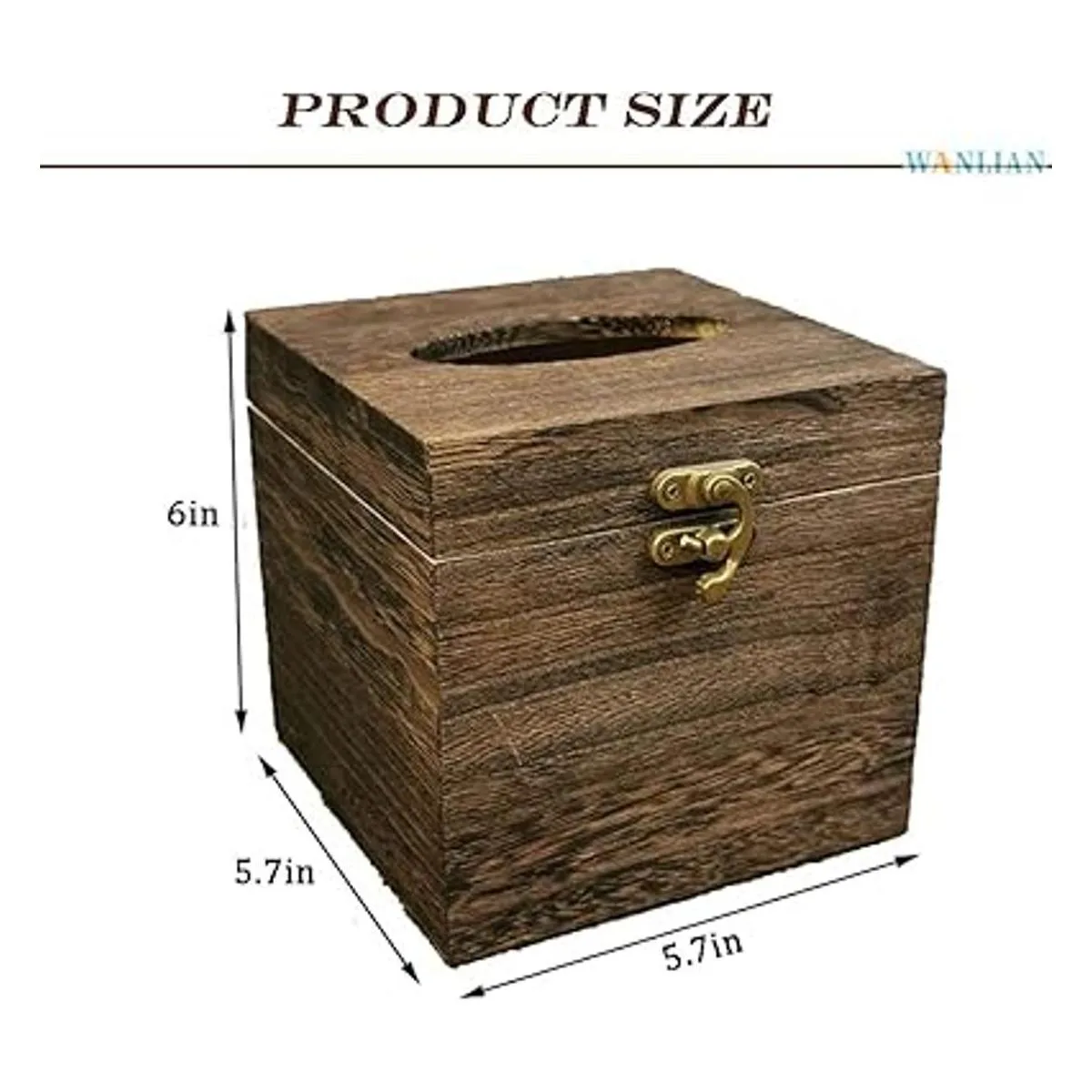 Caja de pañuelos de madera cuadrada con tapa con bisagras_2