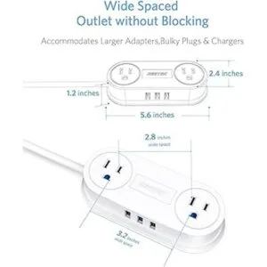 BESTEK Tira de alimentación pequeña con 3 puertos USB 2_4