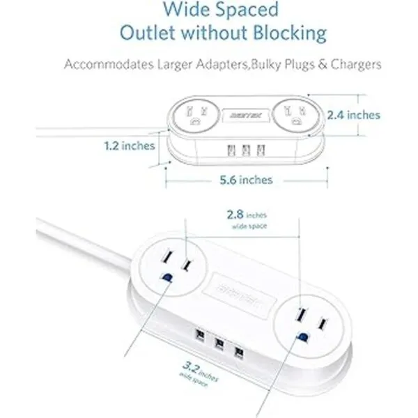 BESTEK Tira de alimentación pequeña con 3 puertos USB 2_4