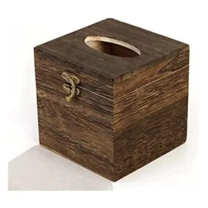Caja de pañuelos de madera cuadrada con tapa con bisagras_1