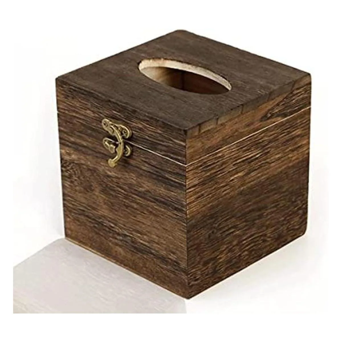 Caja de pañuelos de madera cuadrada con tapa con bisagras_1