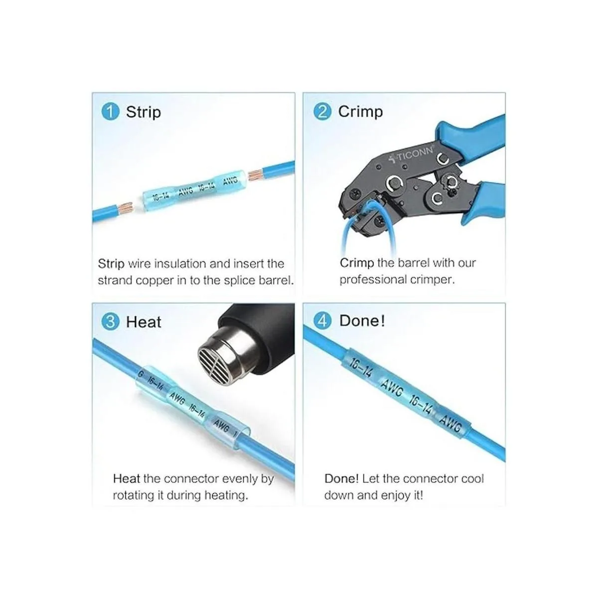 TICONN Kit de 200 conectores termorretráctiles terminales_3