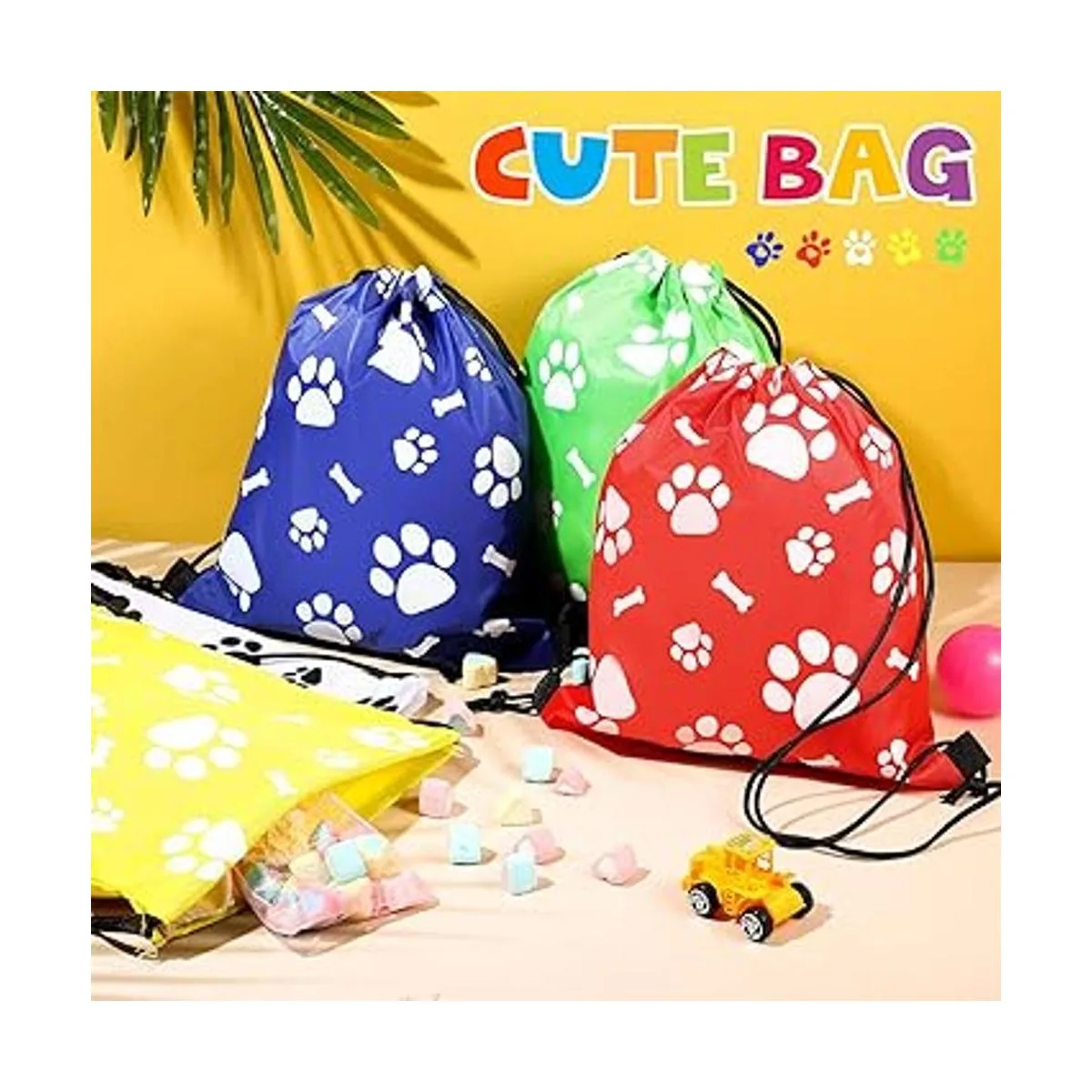 20 bolsas con cordón con estampado de patas_4