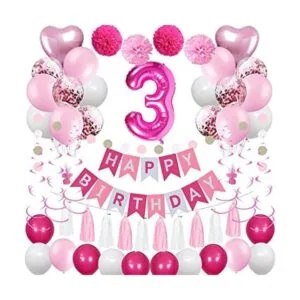 Decoraciones de cumpleaños de 3 años para niña globos de_1