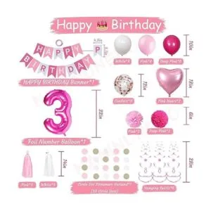Decoraciones de cumpleaños de 3 años para niña globos de_2