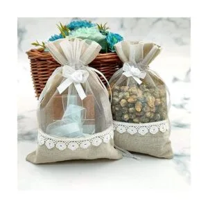 SumDirect 20 bolsas de arpillera con cordón rosa de 5 x 7_6