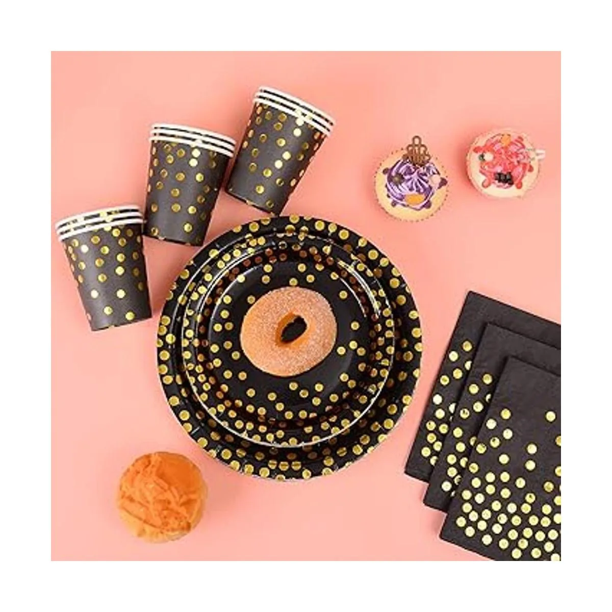 200 piezas de suministros negros para fiestas platos de_3