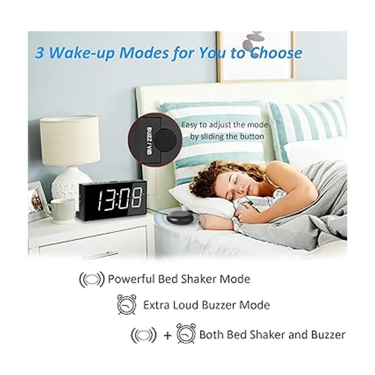 Reloj despertador súper fuerte con agitador de cama para_2