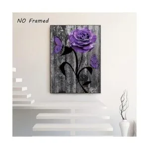 Lienzo decorativo para pared diseño de flores moradas_5