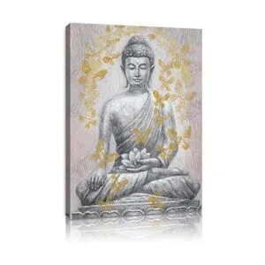 Lienzo de Buda con lámina dorada estampado texturizado de_2