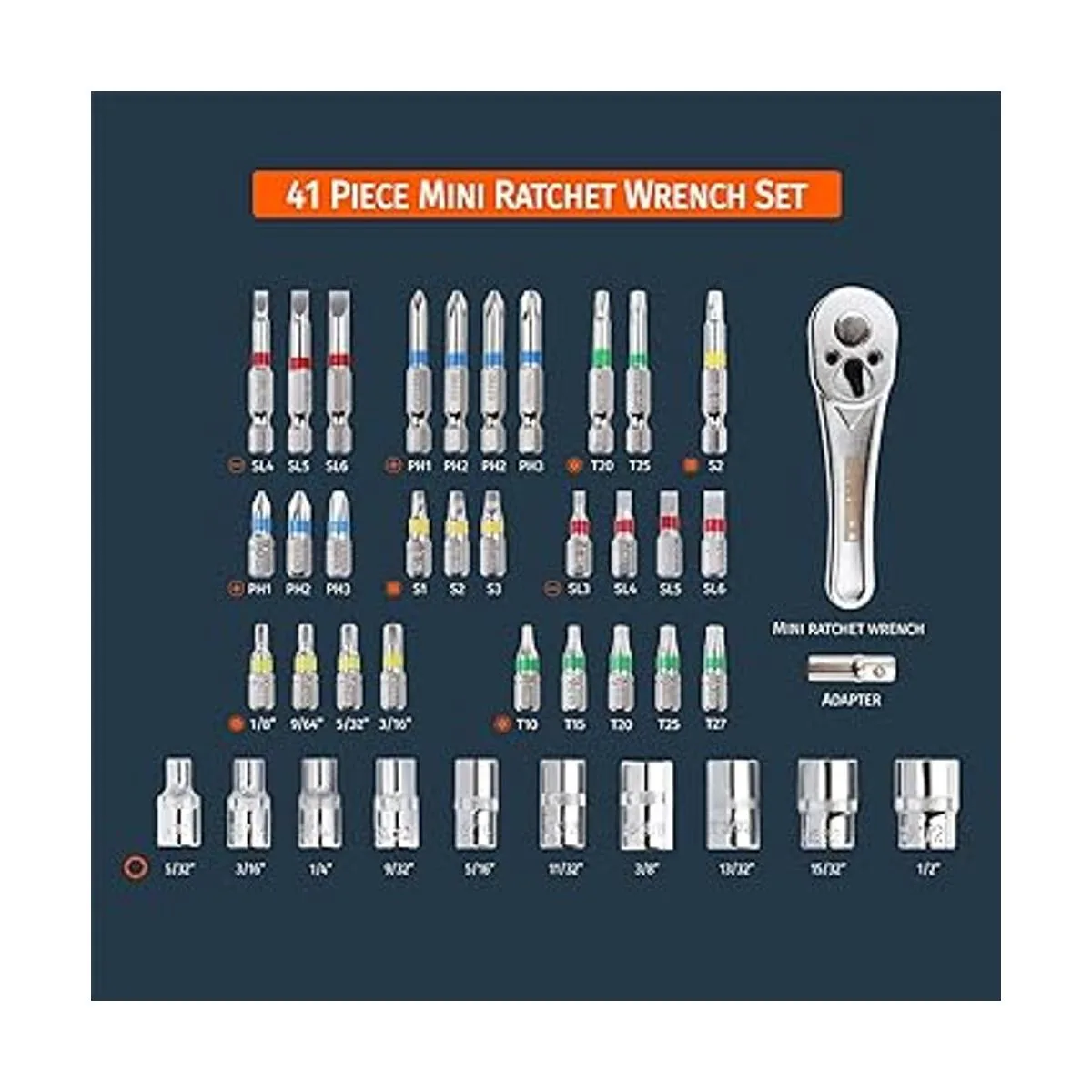 Inwell Juego de llaves de trinquete mini de 41 pulgadas_2