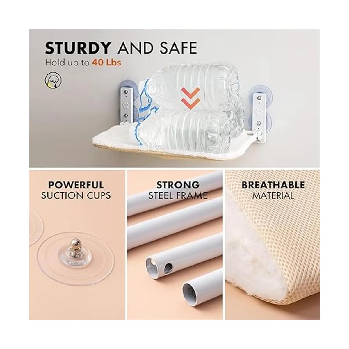 Percha para ventana de gato resistente con marco de acero_3