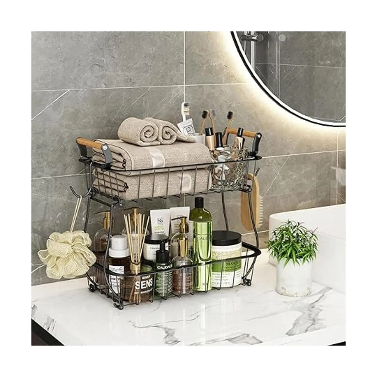 Cesta de frutas de 2 niveles con 2 ganchos de plátano_6