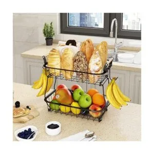 Cesta de frutas de 2 niveles con 2 ganchos de plátano_5