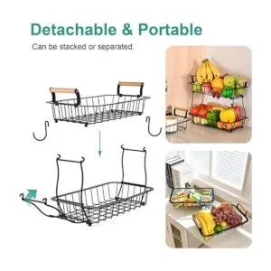 Cesta de frutas de 2 niveles con 2 ganchos de plátano_3