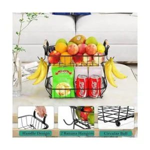 Cesta de frutas de 2 niveles con 2 ganchos de plátano_4