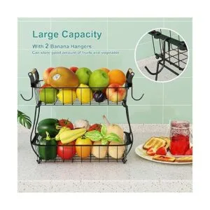 Cesta de frutas de 2 niveles con 2 ganchos de plátano_2