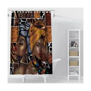 Cortina de ducha negra para mujer africana estilo_3