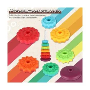 JUXUE Juguete giratorio juguetes apilables de arcoíris_2