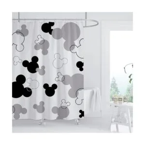 BIYSUC Mouse Head Shower Curtain Black and White Children_2