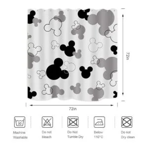BIYSUC Mouse Head Shower Curtain Black and White Children_4
