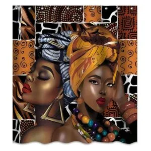 Cortina de ducha negra para mujer africana estilo_1