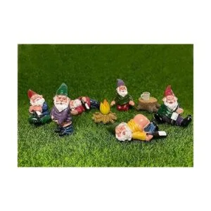 Juego de 9 gnomos en miniatura con fuego y muebles para_4