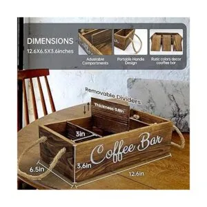 Coffee Station Organizer 3 Removable Dividers Wooden_2