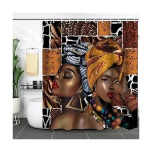 Cortina de ducha negra para mujer africana estilo_2