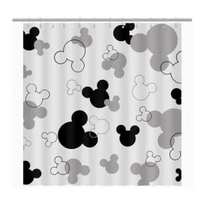 BIYSUC Mouse Head Shower Curtain Black and White Children_1