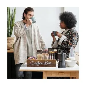 Coffee Station Organizer 3 Removable Dividers Wooden_7