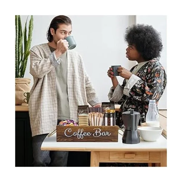 Coffee Station Organizer 3 Removable Dividers Wooden_7