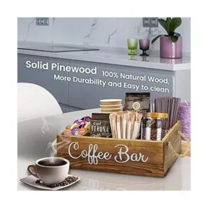 Coffee Station Organizer 3 Removable Dividers Wooden_4
