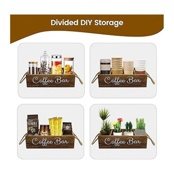 Coffee Station Organizer 3 Removable Dividers Wooden_6