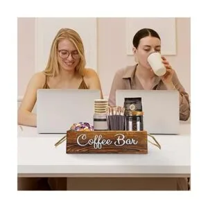 Coffee Station Organizer 3 Removable Dividers Wooden_5