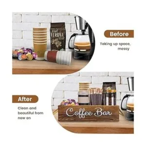 Coffee Station Organizer 3 Removable Dividers Wooden_3