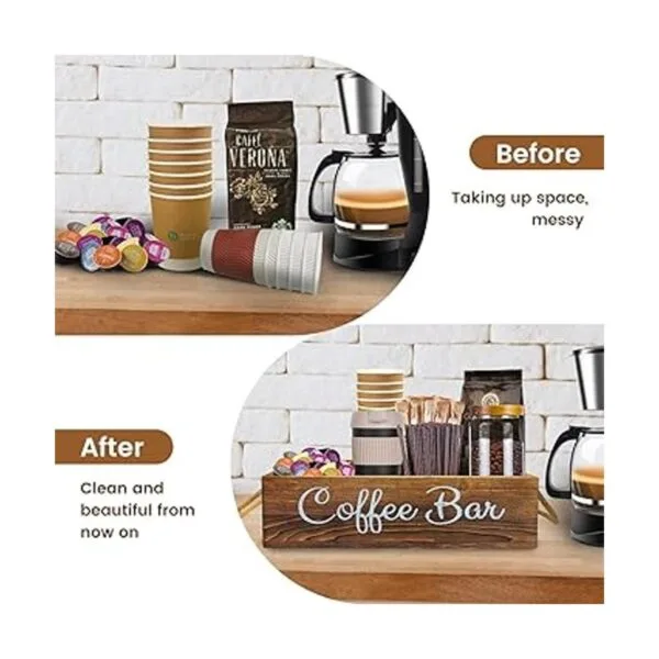 Coffee Station Organizer 3 Removable Dividers Wooden_3