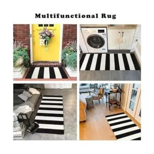 Leevan Tapete de algodón impreso en tiras blancas y_4