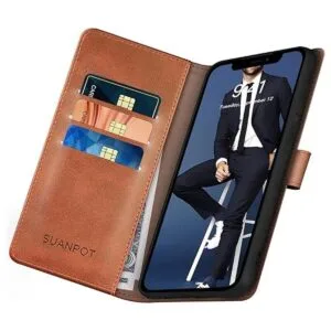 SUANPOT Funda tipo cartera para iPhone 14 de poliuretano_5