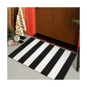 Leevan Tapete de algodón impreso en tiras blancas y_2