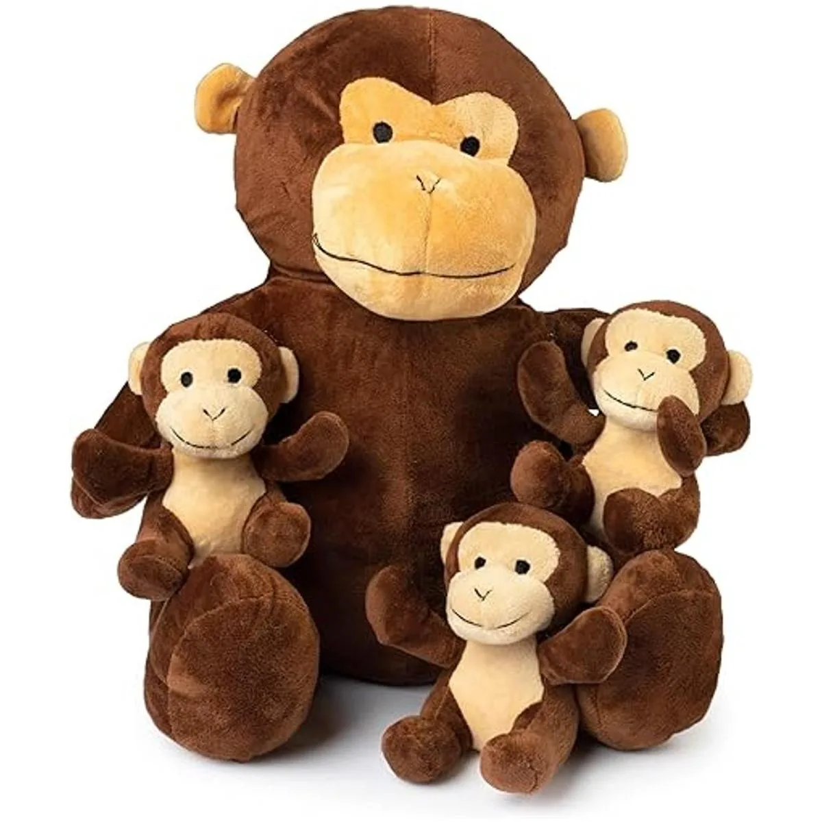 Mono de peluche parlante con 3 monos bebés en su abdomen_1
