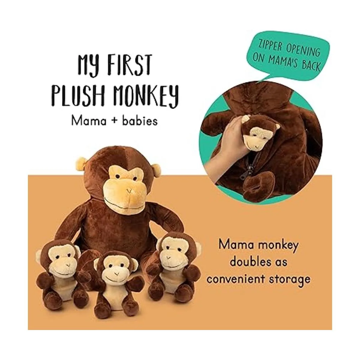 Mono de peluche parlante con 3 monos bebés en su abdomen_3